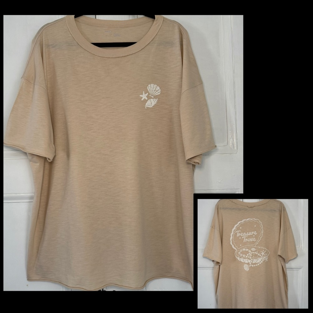 Aerie Treasure Trove Seashell Oversized Graphic Tee  - Size Large